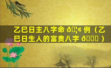 乙巳日主八字命 🦢 例（乙巳日生人的富贵八字 💐 ）